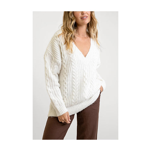 Rhythm Cable Knit V-Neck Sweater