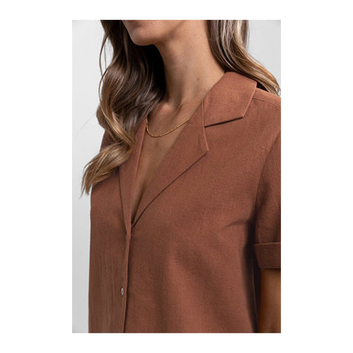 Rhythm Women's Linen Cuffed Button Up Shirt